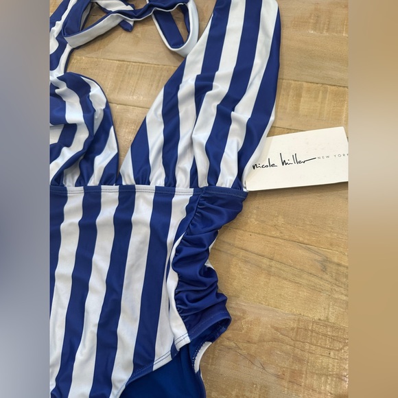 Nicole Miller convertible One Piece swim bikini striped ruched swim - Picture 8 of 13
